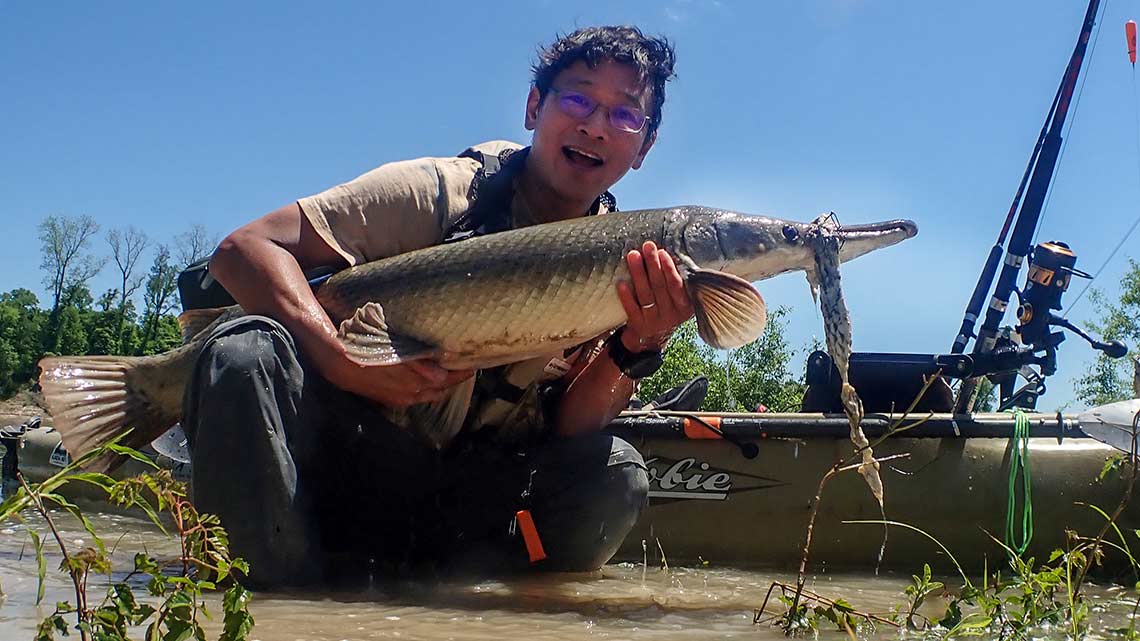 今流行りのソロキャンをヒューストンでしたら 巨大古代魚アリゲーターガー